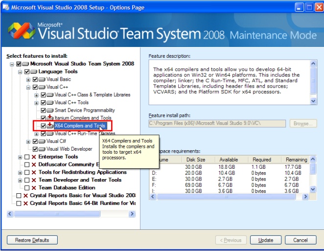 VS2008/VS2010 安装时选择 64 位编译器